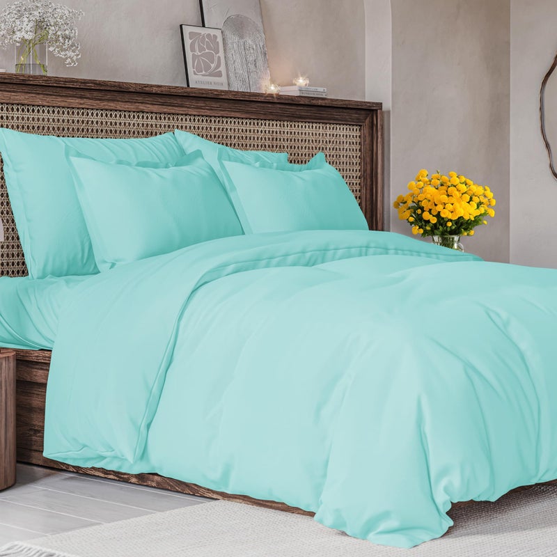 CGK Unlimited Duvet Cover Cal King Size Set - Extra Soft Cal King Size Duvet Cover - 104"" x 98"" Cal King Duvet Cover w/ 2 Pillow Shams - Easy Care & Fade Free - Comforter Cover w/Zipper Closures & Ties (Spa Blue) - Image 1