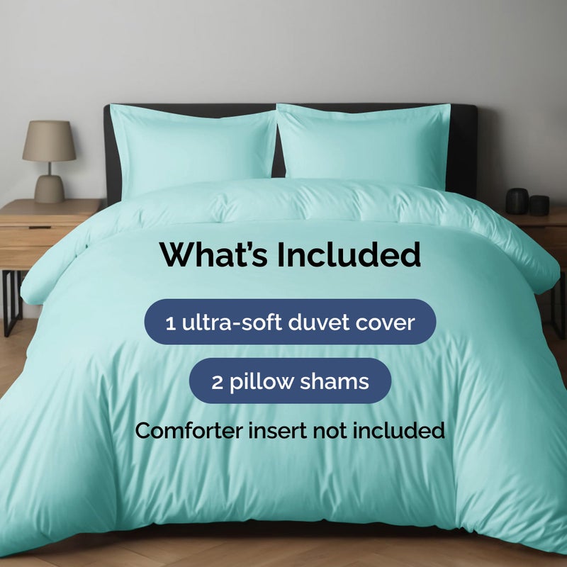 CGK Unlimited Duvet Cover Cal King Size Set - Extra Soft Cal King Size Duvet Cover - 104"" x 98"" Cal King Duvet Cover w/ 2 Pillow Shams - Easy Care & Fade Free - Comforter Cover w/Zipper Closures & Ties (Spa Blue) - Image 2
