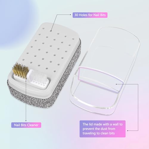 Rolokit 2 in 1 Nail Drill Bits Holder: 30 Holes Nail Bits Organizer Case with Cleaner Brush, Dustproof Efile Nail Tech Bits Storage Container Box Manicure Tools Accessories Display for Salon Home(Only Box) - Image 3
