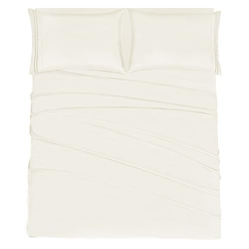 Mejoroom Queen Size Sheet Set - Hotel Luxury 1800 Bedding Sheets & Pillowcases - Deep Pocket Fitted Sheet, Soft, Breathable, Wrinkle & Fade Resistant - 4 Piece (Queen,Ivory) - Image 1