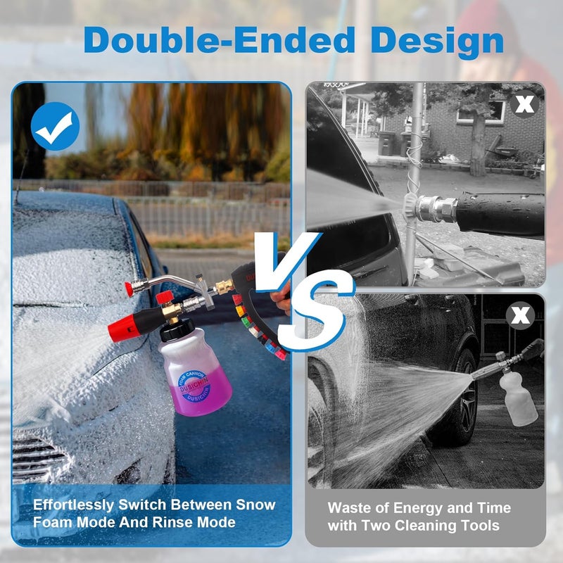 DUSICHIN Pressure Washer Gun 4000 PSI Snow Foam Cannon Dual-Ended Shift Valve Short Wand, Foam Lance Kit Dual Connector Accessory, 7 Pressure Washer Tips Nozzle holders Swivel Joint Fitting DUS2913 - Image 4