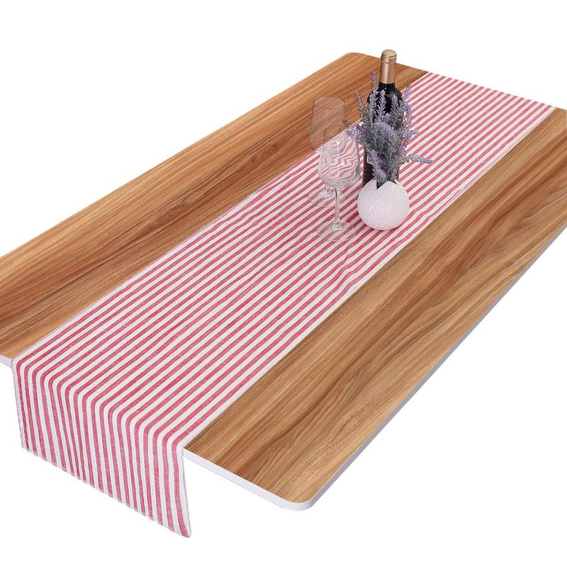 rockcloud Striped Table Runner Cotton Linen Table Top Decoration for Wedding Banquet  Christmas  Birthday  Graduation  Prom  Party  Red  13 x 70 inch - Image 1