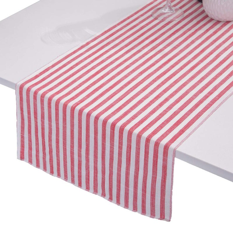 rockcloud Striped Table Runner Cotton Linen Table Top Decoration for Wedding Banquet  Christmas  Birthday  Graduation  Prom  Party  Red  13 x 70 inch - Image 2