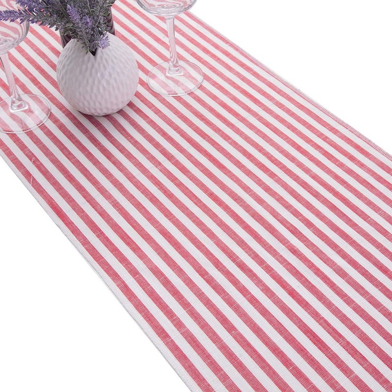rockcloud Striped Table Runner Cotton Linen Table Top Decoration for Wedding Banquet  Christmas  Birthday  Graduation  Prom  Party  Red  13 x 70 inch - Image 3