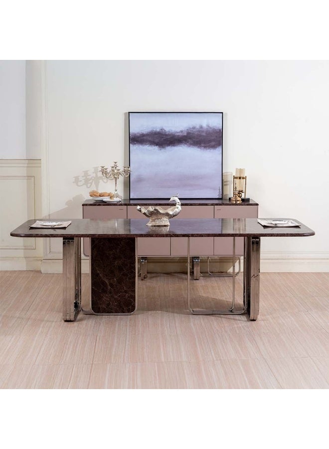 DANUBE HOME طقم طعام ديفيبار 1+8 | طقم طعام مريح مكون من 9 قطع | طاولة طعام للمطبخ مع 8 كراسي طعام | أثاث بتصميم حديث لغرفة الطعام والمطبخ - بني/فضي - Image 1