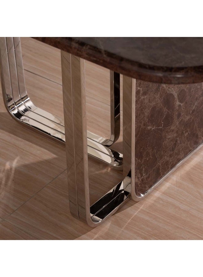 DANUBE HOME طقم طعام ديفيبار 1+8 | طقم طعام مريح مكون من 9 قطع | طاولة طعام للمطبخ مع 8 كراسي طعام | أثاث بتصميم حديث لغرفة الطعام والمطبخ - بني/فضي - Image 4