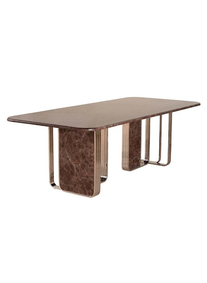 DANUBE HOME طقم طعام ديفيبار 1+8 | طقم طعام مريح مكون من 9 قطع | طاولة طعام للمطبخ مع 8 كراسي طعام | أثاث بتصميم حديث لغرفة الطعام والمطبخ - بني/فضي - Image 2