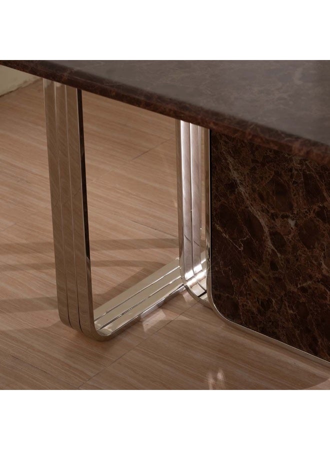 DANUBE HOME طقم طعام ديفيبار 1+8 | طقم طعام مريح مكون من 9 قطع | طاولة طعام للمطبخ مع 8 كراسي طعام | أثاث بتصميم حديث لغرفة الطعام والمطبخ - بني/فضي - Image 5