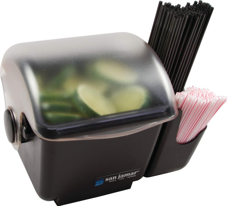 San Jamar BD2002CAR Mini Dome Garnish Center with Chillable Tray and Right Hand Caddy (1-Quart, Black, NSF) - Image 4