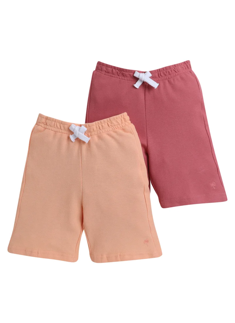 victor and jane Victor and Jane Junior Boys Everyday Lace-Up and Elasticated Waist Shorts - Peach and Coral- Pack of 2