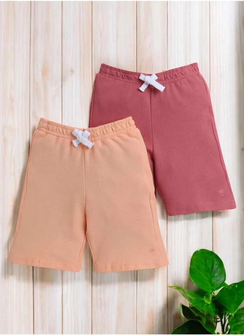 victor and jane Victor and Jane Junior Boys Everyday Lace-Up and Elasticated Waist Shorts - Peach and Coral- Pack of 2