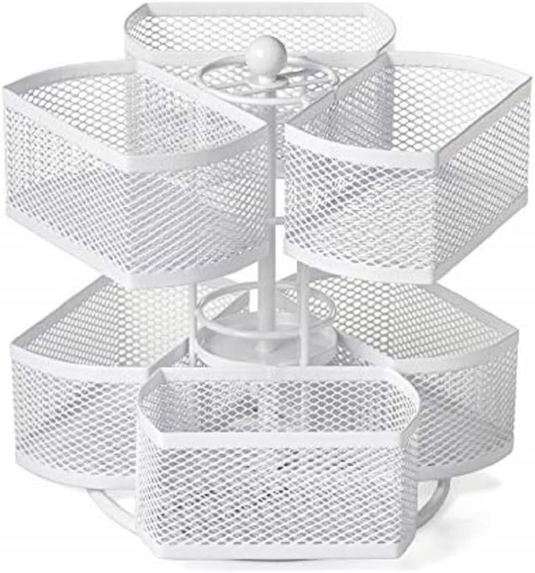 Nifty Solutions Nifty 2-Tier Cosmetic Organizing Carousel - White Powder Coat Finish, Spins 360-Degrees, Cosmetic Bathroom or Bedroom Vanity Storage, Beauty Supplies Organizer, Lazy Susan Platform
