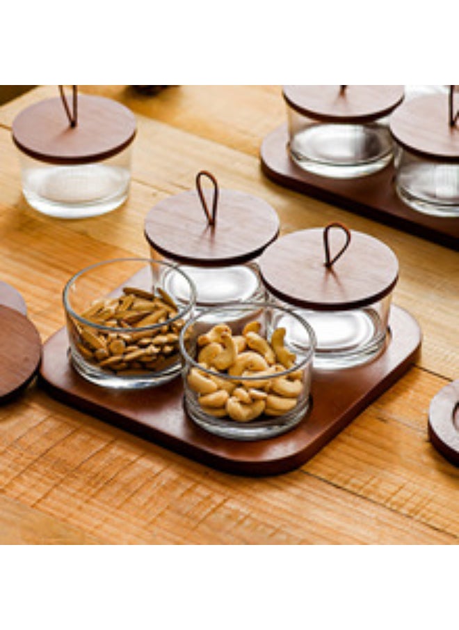 OLUDENIZ Premium 6-Piece Glass Storage Jar Set with Wooden Tray – Decorative & Functional Date and Snack Organizer for Home  - Image 1