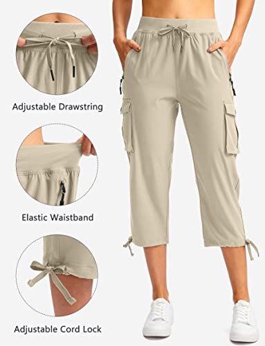 Soothfeel Women's Cargo Capris Pants with 6 Pockets Lightweight Quick Dry Travel Hiking Summer Pants for Women Casual (Khaki, M) - Image 3