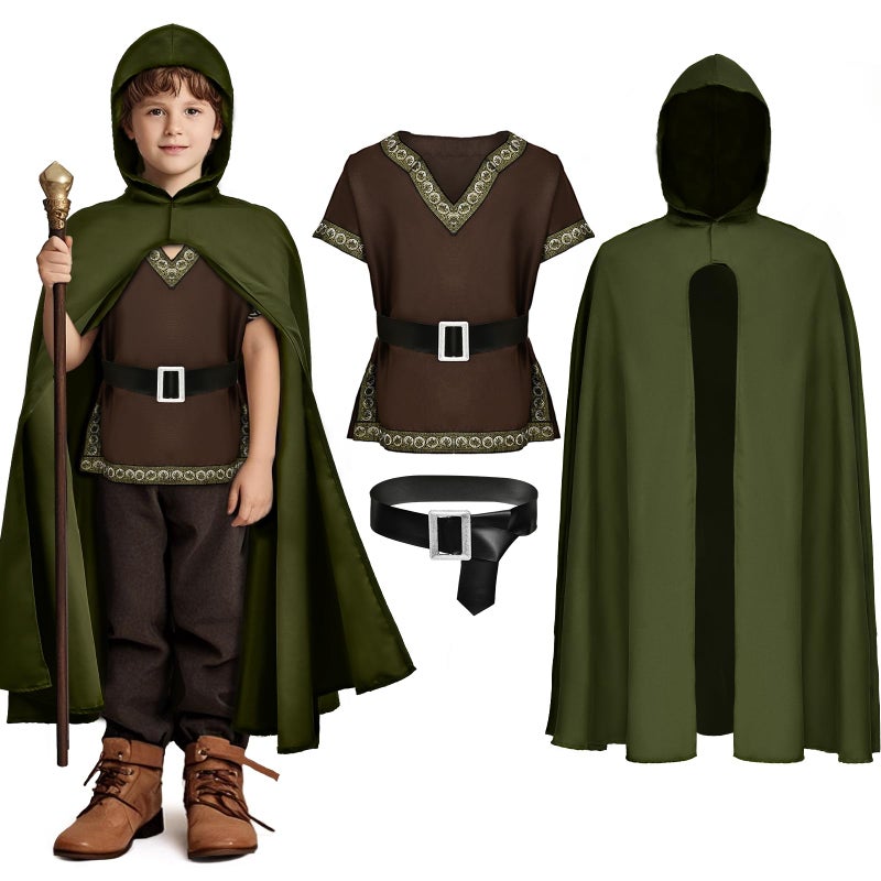 GC Kids Renaissance Shirt Cloak Costume Belt Boys Medieval Costume Accessories Outfit Knight Hooded Cape Halloween Cosplay - Image 2