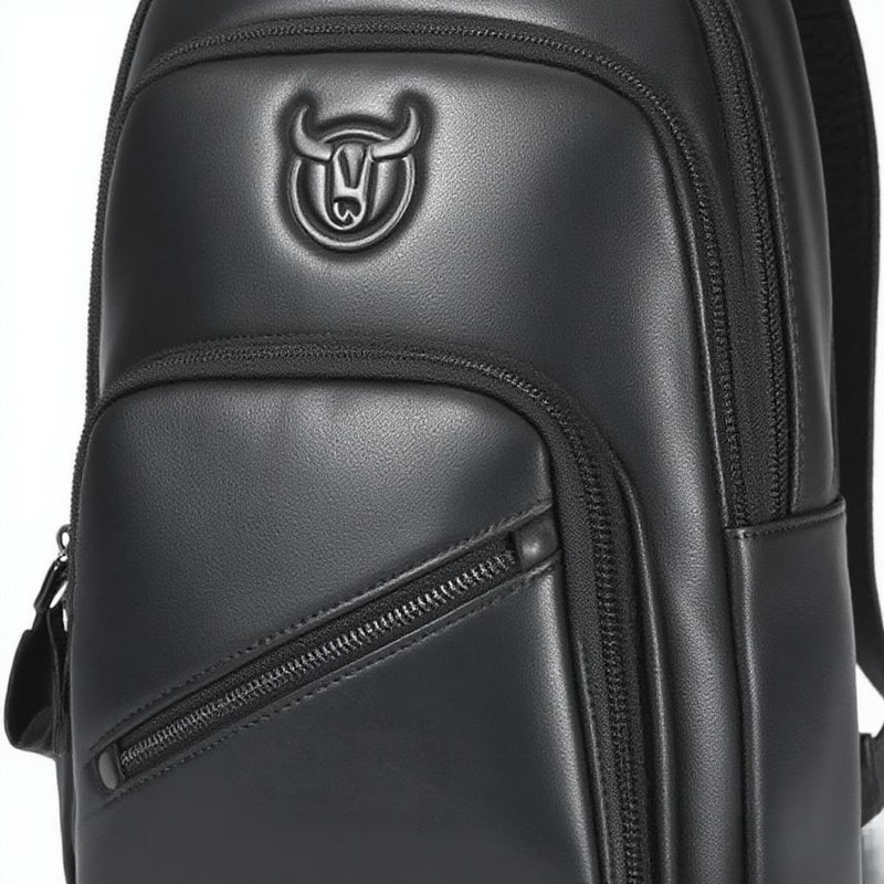 Genuine Leather Sling Bag Men Retro Shoulder Bag Multi-pocket Chest Bag with USB Charging Port - Image 1