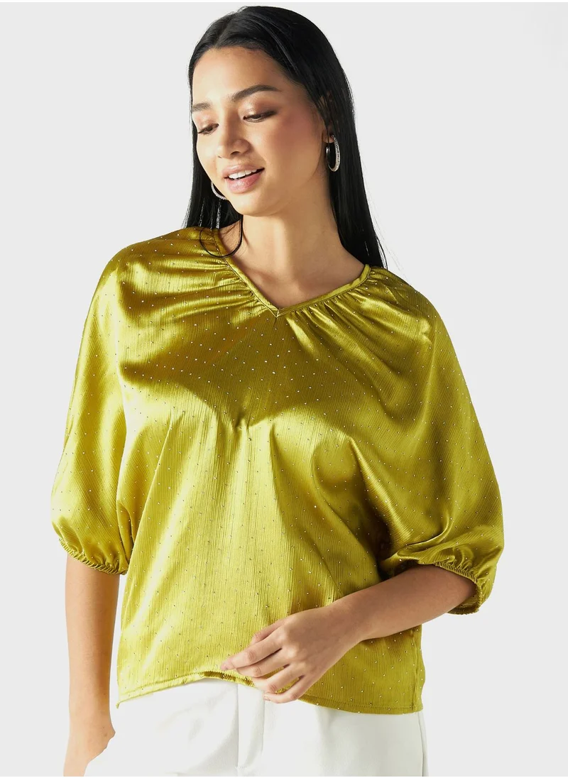 تواكستريمز V-Neck Puff Sleeve Top