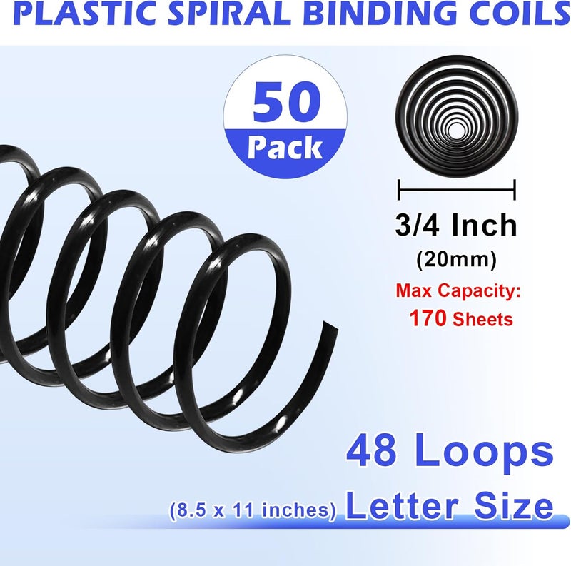 TOTiyea 50 Pack Plastic Spiral Binding Coils,20mm(3/4 ") Binding Spirals,170 Sheet Capacity,4:1 Pitch, Black - Image 2