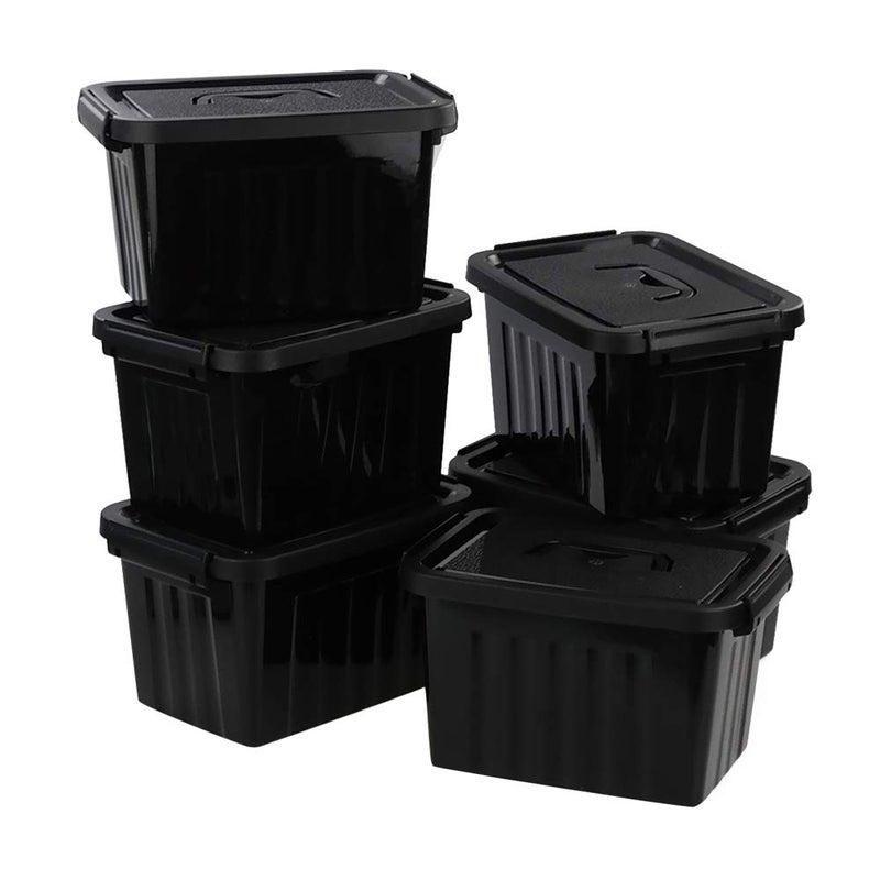 Qqbine 6 Quart Black Plastic Storage Latching Box Bin with Handles 6 Packs
