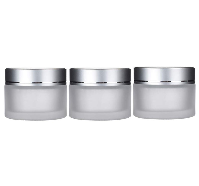 XINGZI 3 قطع 30 مل/1 أونصة برطمانات تجميل زجاجية فارغة قابلة لإعادة التعبئة مع غطاء فضي و بطانة لحالات كريم الوجه و لوشن و علب و أوعية و حاويات و زجاجات عينة لتخزين الكريم و البلسم