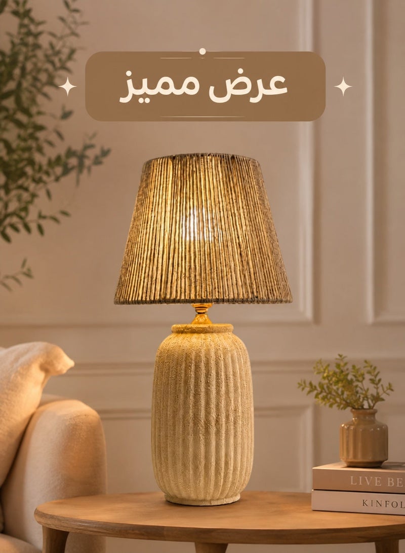 كالدا أباجورة طاولة ديكورية بتصميم محبب مع غطاء قماشي – إضاءة دافئة أنيقة لغرفة النوم وغرفة المعيشة والمكتب – لون بيج - Image 2