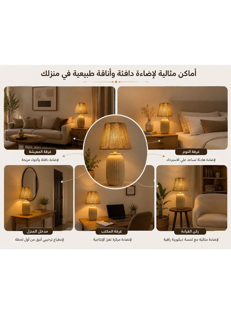 كالدا أباجورة طاولة ديكورية بتصميم محبب مع غطاء قماشي – إضاءة دافئة أنيقة لغرفة النوم وغرفة المعيشة والمكتب – لون بيج - Image 3