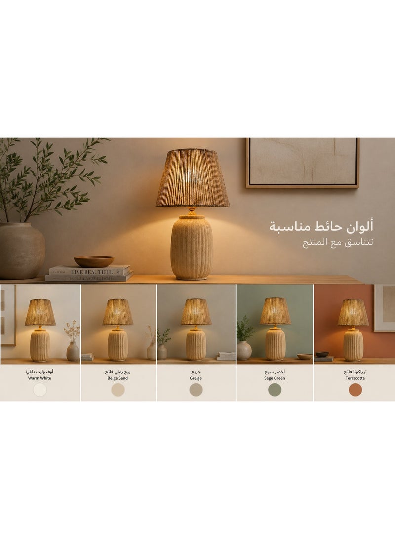 كالدا أباجورة طاولة ديكورية بتصميم محبب مع غطاء قماشي – إضاءة دافئة أنيقة لغرفة النوم وغرفة المعيشة والمكتب – لون بيج - Image 4
