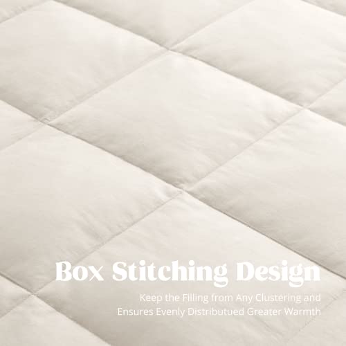 puredown® Blankets Queen Size - Soft Lightweight Down Blanket for All Seasons, Cozy Warm Luxury Bed Blanket with Satin Trim, Cotton Cover, Ivory (90"X90") - Image 5