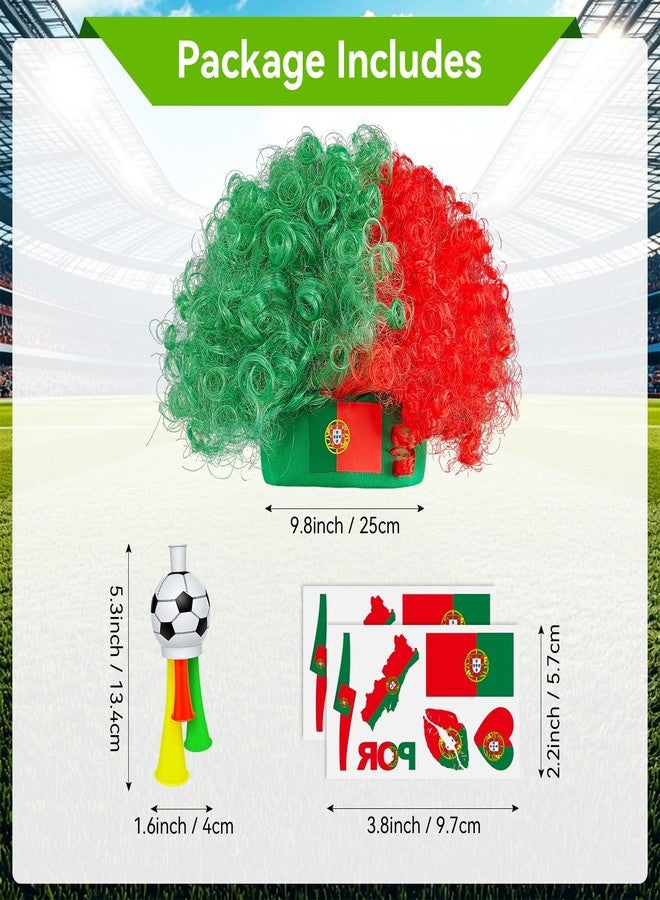 HWQVA 2026 Soccer Fan Gear Set - Portugal Flag Temporary Tattoos, Fun Wigs, and Loud Horns - Fan Gear for Soccer Matches, Sports Events, and Team Celebrations - Image 2