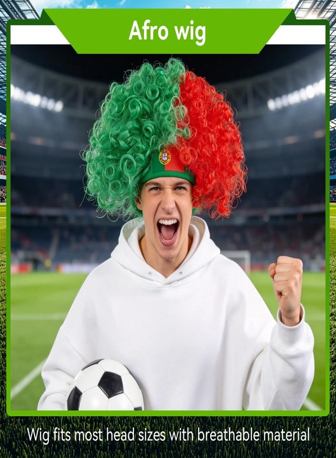 HWQVA 2026 Soccer Fan Gear Set - Portugal Flag Temporary Tattoos, Fun Wigs, and Loud Horns - Fan Gear for Soccer Matches, Sports Events, and Team Celebrations - Image 3