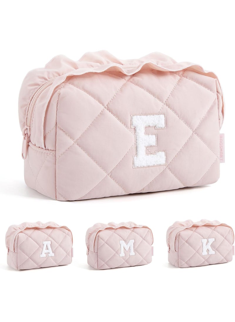 BAGSMART BAGSMART Small Makeup Bag, Travel Personalized Initial Cosmetic Bags for Women, Pink Makeup Pouch, Make up Organizer Case, Puffy Pouch Purse, Travel Essentials, Toiletries Accessories Brushes(E, Pink) 