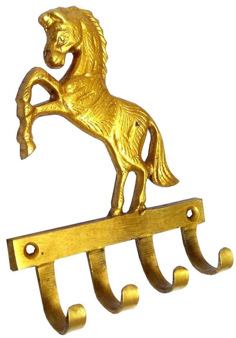 Purpledip Brass Wall Hooks 'Freedom': Vintage Horse Design Decorative Hanger (11816) - Image 4