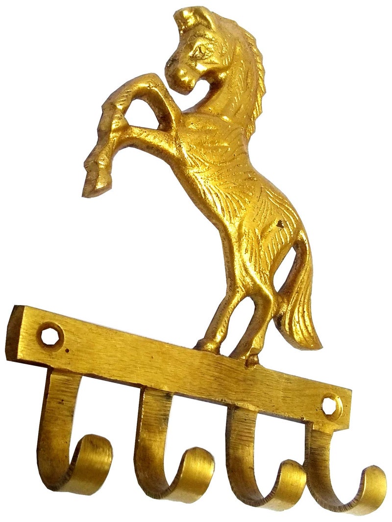 Purpledip Brass Wall Hooks 'Freedom': Vintage Horse Design Decorative Hanger (11816) - Image 2