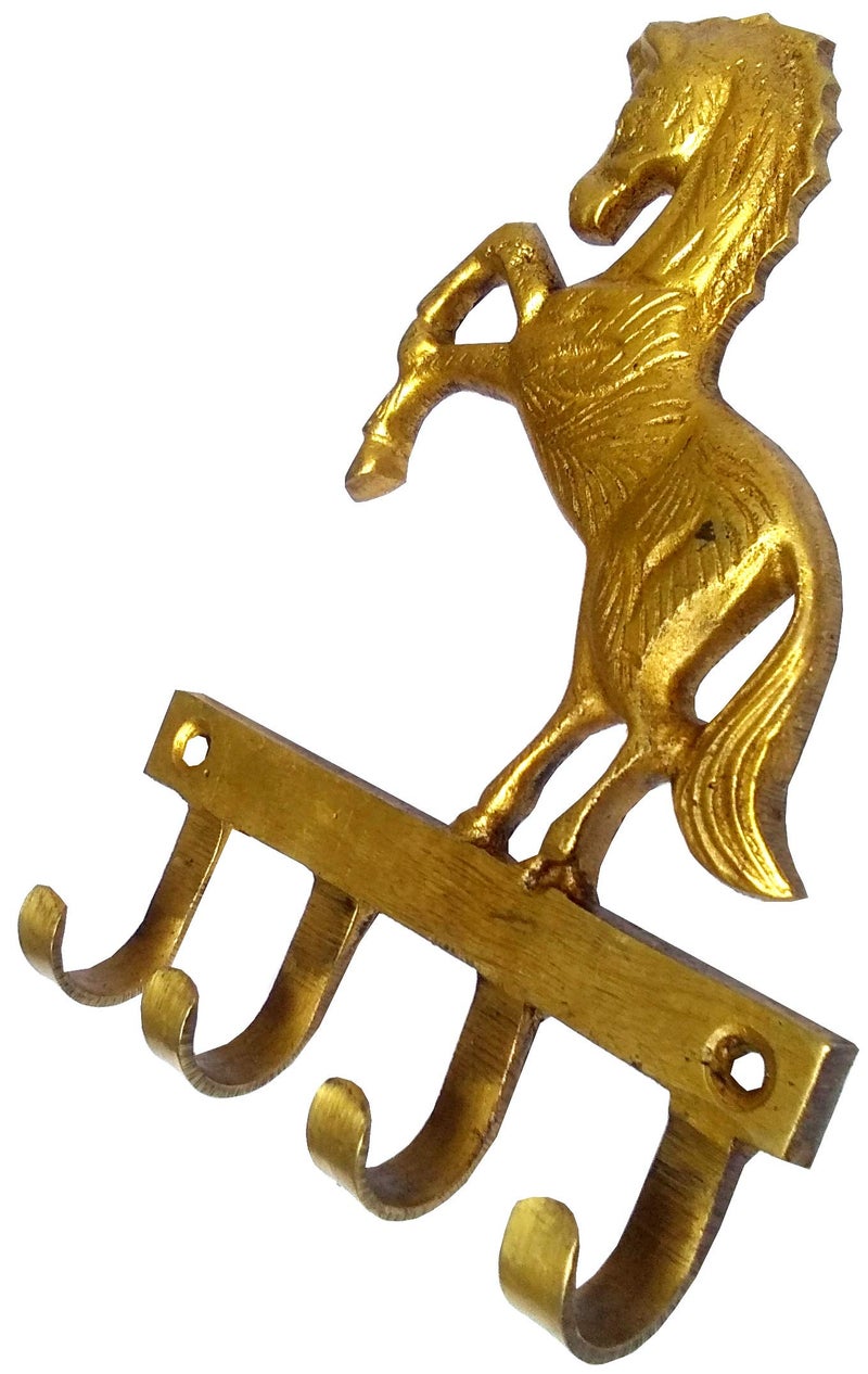 Purpledip Brass Wall Hooks 'Freedom': Vintage Horse Design Decorative Hanger (11816) - Image 3