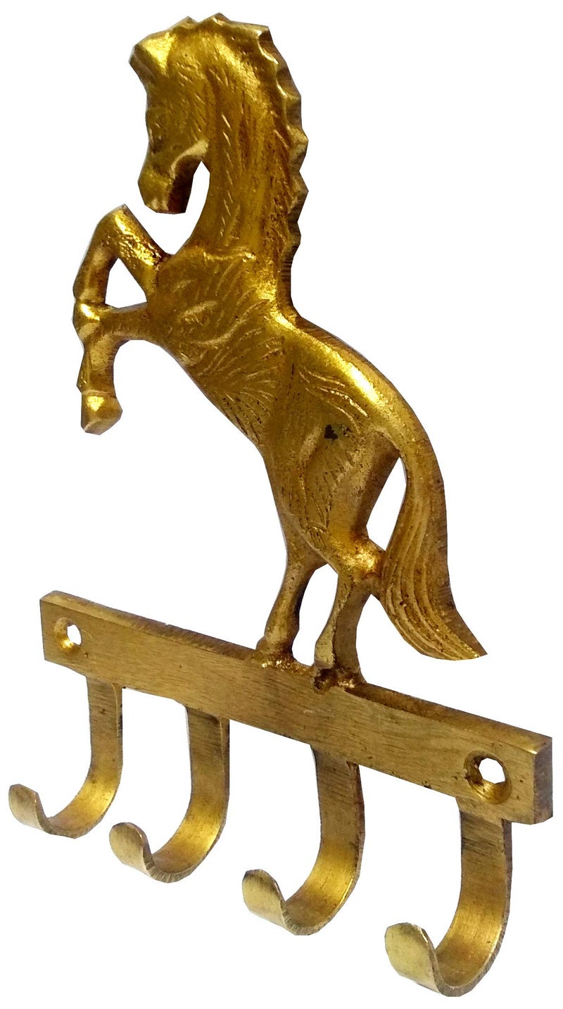 Purpledip Brass Wall Hooks 'Freedom': Vintage Horse Design Decorative Hanger (11816) - Image 5