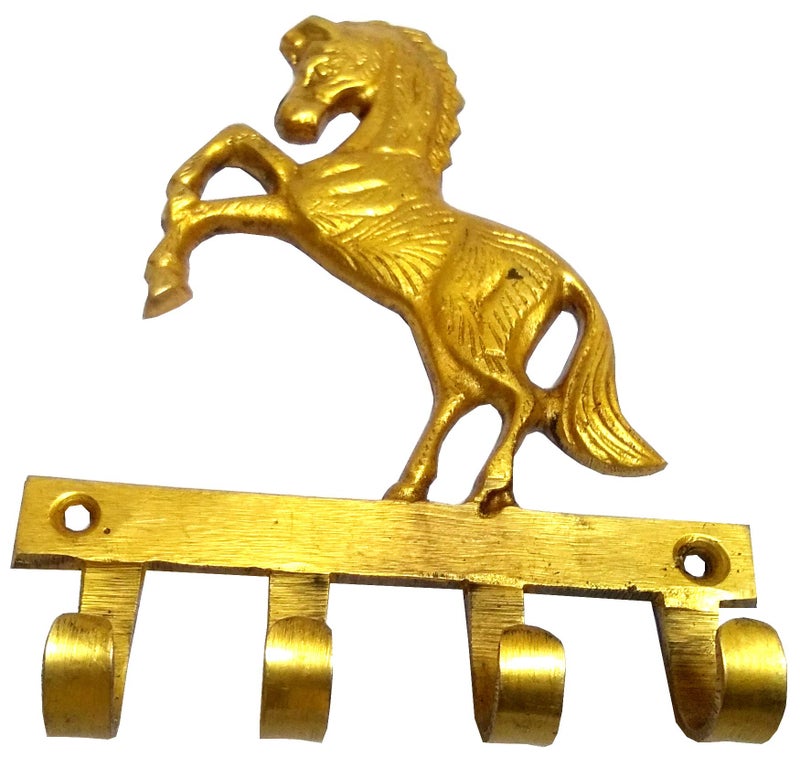 Purpledip Brass Wall Hooks 'Freedom': Vintage Horse Design Decorative Hanger (11816) - Image 1