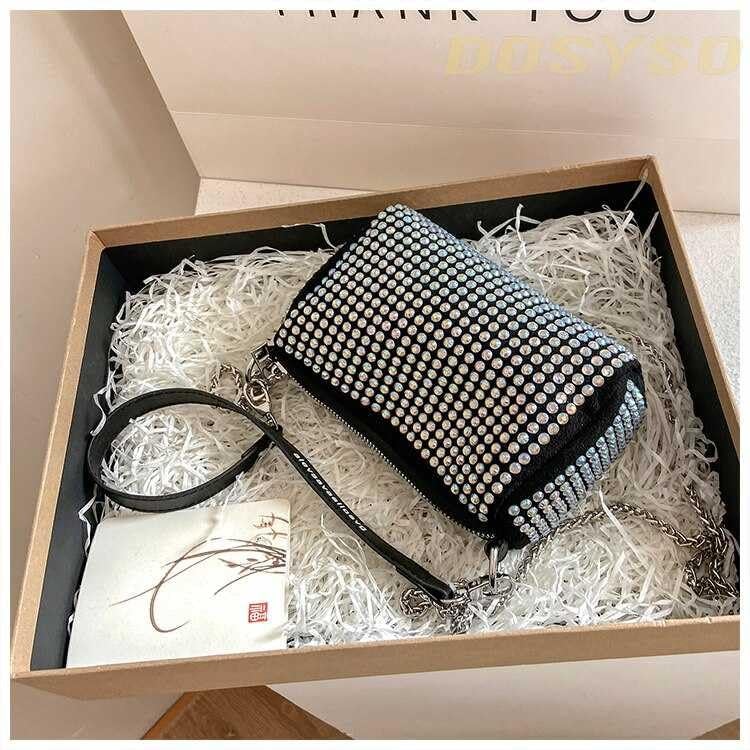 DOSYSO Rhinestone Crossbody Broad Belt Casual Sling Bag For Women Evening Clutch Handbags For Girls Trendy Latest Ladies Crystal Glitter Purse For Party Wedding Bling Bag With Chain Strap(Multicolor) - Image 3