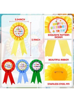 Mtlee 12 Pieces Happy Birthday Award Ribbon Birthday Tinplate Badge Pins Birthday Rosette Button Pins Happy Birthday Badge Brooch Birthday Pins For Party Favors And Baby Shower Party Decoration  - Image 2