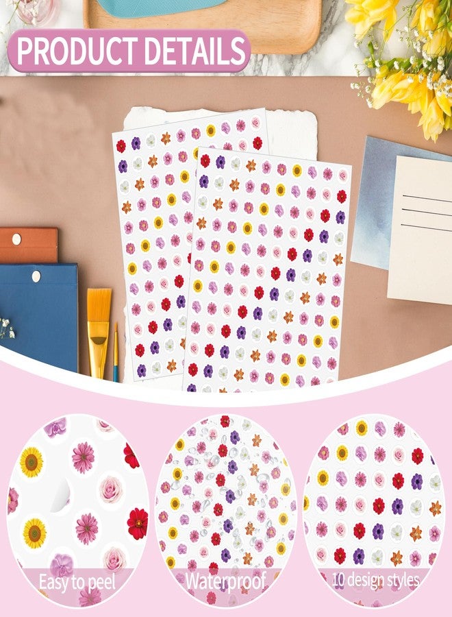 WANGHENG 2400 Pcs Small Stickers for Kids,Pink and Purple Mini Flower Stickers,10 Cute Designs Adhesive Sticker for Party Envelopes Scrapbook Gifts DIY Supplies,0.5in（Flower） - Image 3
