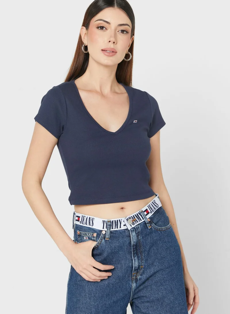 TOMMY JEANS V-Neck Ribbed Crop Top