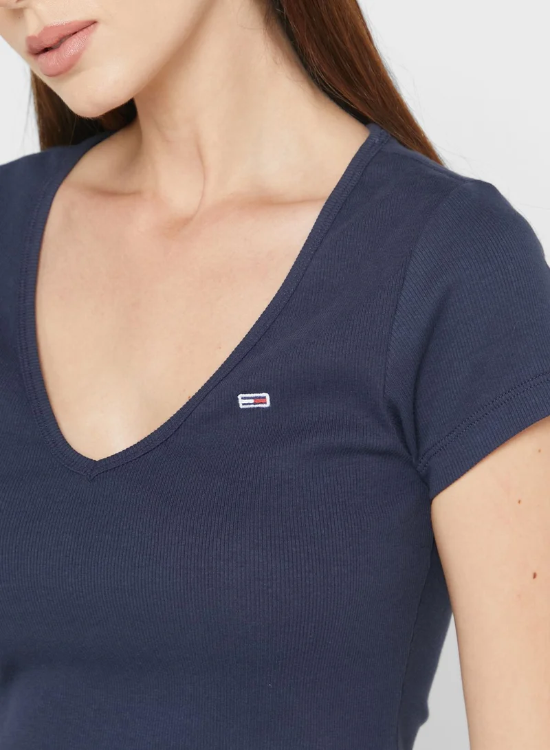 TOMMY JEANS V-Neck Ribbed Crop Top