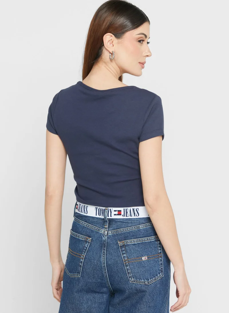 TOMMY JEANS V-Neck Ribbed Crop Top