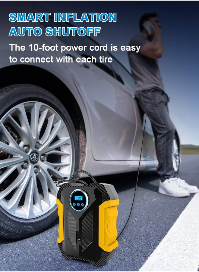 Carsun - Car Tyre Inflator Portable Air Compressor,12V Fast Tire Inflator with Auto Stop,LED Light and Digital Pressure Gauge - 150 PSI Cycle Air Pump for Car Motorcycle Bicycle Ball Other Inflatables - Image 1