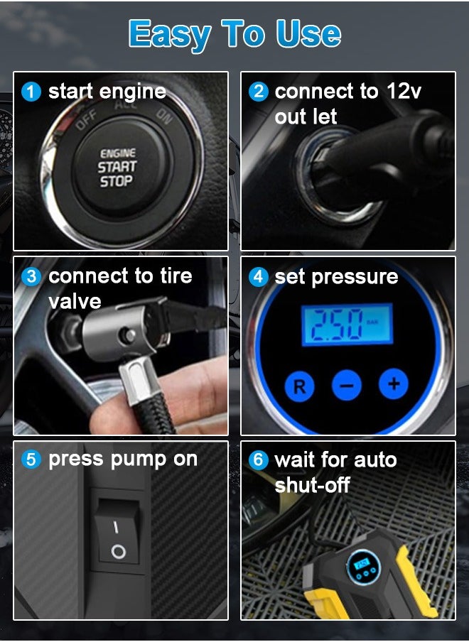Carsun - Car Tyre Inflator Portable Air Compressor,12V Fast Tire Inflator with Auto Stop,LED Light and Digital Pressure Gauge - 150 PSI Cycle Air Pump for Car Motorcycle Bicycle Ball Other Inflatables - Image 1