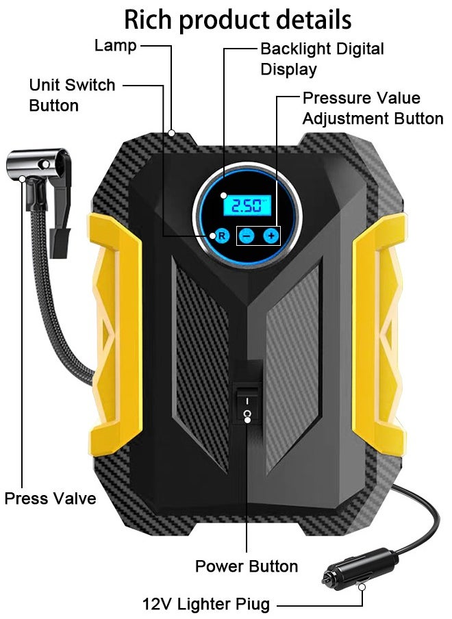 Carsun - Car Tyre Inflator Portable Air Compressor,12V Fast Tire Inflator with Auto Stop,LED Light and Digital Pressure Gauge - 150 PSI Cycle Air Pump for Car Motorcycle Bicycle Ball Other Inflatables - Image 1