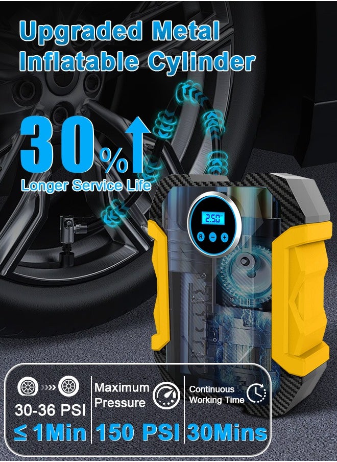 Carsun - Car Tyre Inflator Portable Air Compressor,12V Fast Tire Inflator with Auto Stop,LED Light and Digital Pressure Gauge - 150 PSI Cycle Air Pump for Car Motorcycle Bicycle Ball Other Inflatables - Image 1