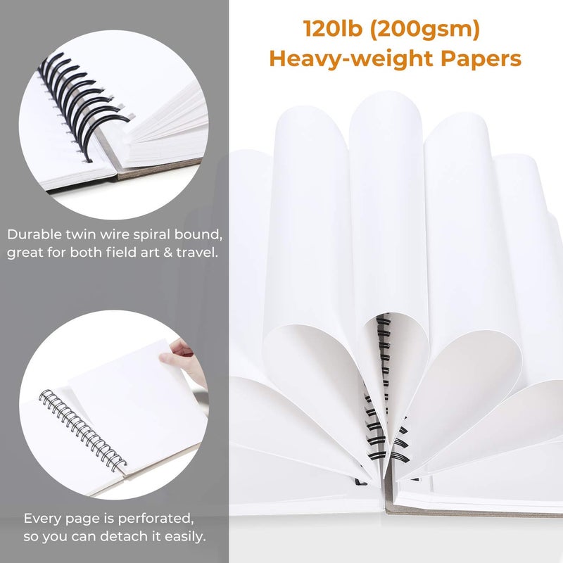 Ohuhu Mix Media Pad, Ohuhu 8.9"×8.3" Mixed Media Art Sketchbook, 120 LB/200 GSM Heavyweight Papers 62 Sheets/124 Pages, Spiral Bound Mixed Media Paper Pad for Acrylic, Watercolor, Pen and Pencil Painting - Image 3