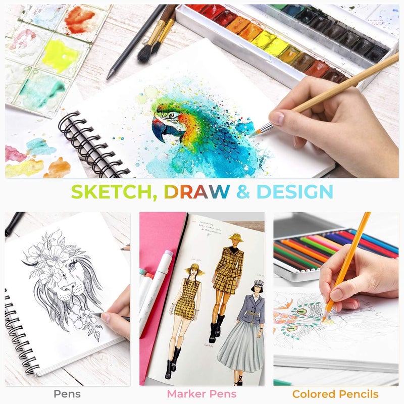 Ohuhu Mix Media Pad, Ohuhu 8.9"×8.3" Mixed Media Art Sketchbook, 120 LB/200 GSM Heavyweight Papers 62 Sheets/124 Pages, Spiral Bound Mixed Media Paper Pad for Acrylic, Watercolor, Pen and Pencil Painting - Image 5