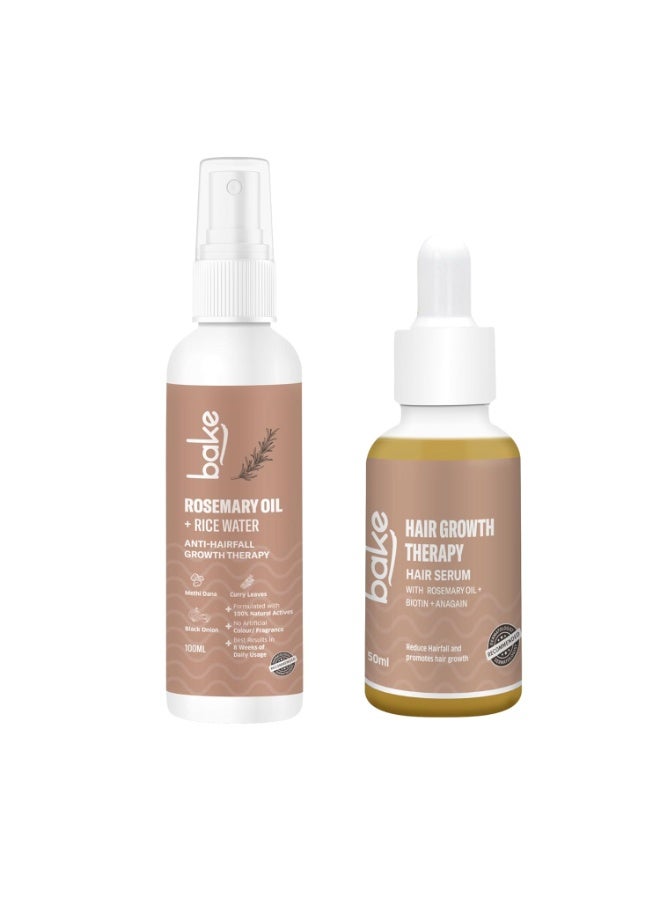 BAKE Rosemary Oil 100ml&Hair Growth Serum Spray50ml with Rice Water & Methi Dana | For Hair Fall, Hair Regrowth & Keratin Treated | Strengthen Hair Follicles | For Women & Men | (Hair Growth Combo - Spray & Nourish) - Image 1
