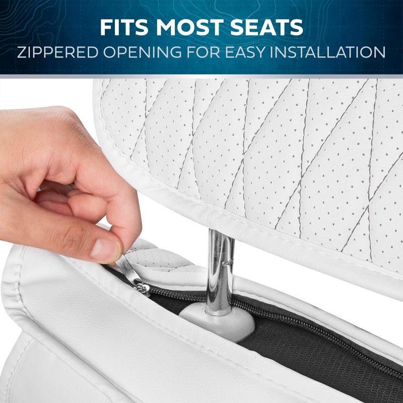 MotorBox Car Seat Covers â€“ DiamondLux Edition Premium Faux Leather White Seat Protectors â€“ Double Cross Stitched Cushioned Automotive Accessories for Trucks, SUVs, Cars â€“ Front Seat Set - Image 3